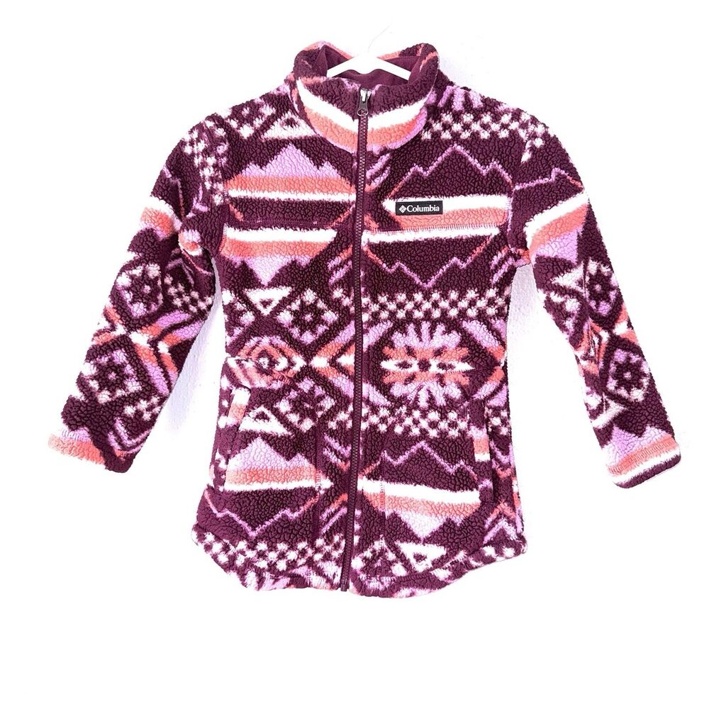 Columbia Girl’s West Bend Full Zip Jacket Marionberry Checkered Peaks Small 7-8